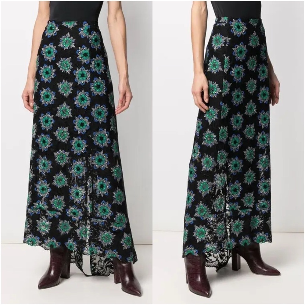PACO RABANNE Asymmetric Floral Print Lace Skirt